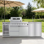 46 In. 4-Burner 72,000 BTU Stainless Steel Outdoor Kitchen BBQ Grill Island, Wine Refrigerator, Rotisserie, in Sliver