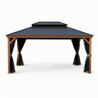 Apollo 12 Ft. X 16 Ft. Wood like Aluminum Hardtop Gazebo with Galvanized Steel Roof and Mosquito Net