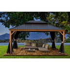 Apollo 12 Ft. X 16 Ft. Wood like Aluminum Hardtop Gazebo with Galvanized Steel Roof and Mosquito Net