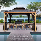 Apollo 12 Ft. X 16 Ft. Wood like Aluminum Hardtop Gazebo with Galvanized Steel Roof and Mosquito Net