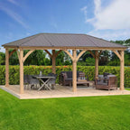 DIY Meridian 12 Ft. X 20 Ft. Cedar Wood Outdoor Gazebo Kit with Hartop Metal Roof - Permanent Covered Patio Shade