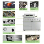 46 In. 4-Burner 72,000 BTU Stainless Steel Outdoor Kitchen BBQ Grill Island, Wine Refrigerator, Rotisserie, in Sliver