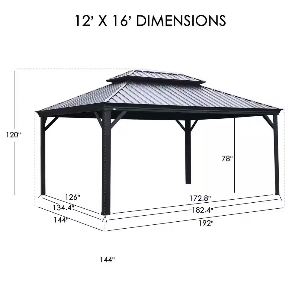 Apollo 12 Ft. X 16 Ft. Wood like Aluminum Hardtop Gazebo with Galvanized Steel Roof and Mosquito Net