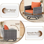 Michigan 6-Piece Wicker Outdoor Patio Fire Pit Seating Sofa Set and with Orange Red Cushions and Swivel Rocking Chairs