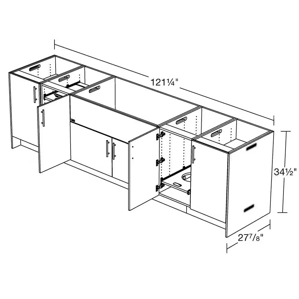 Miami Pitch Black 17-Piece 121.25 In. X 34.5 In. X 28 In. Outdoor Kitchen Cabinet Island Set