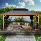 Apollo 12 Ft. X 16 Ft. Wood like Aluminum Hardtop Gazebo with Galvanized Steel Roof and Mosquito Net