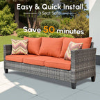Milan Gray 8-Piece Wicker Outdoor Patio Rectangular Fire Pit Seating Sofa Set and with Orange Red Cushions