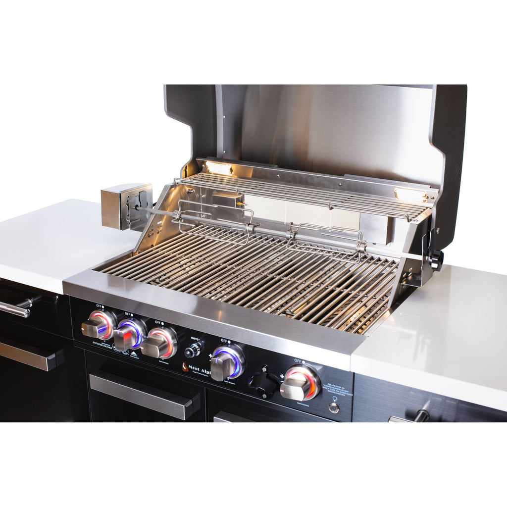 Premium 70" Black Stainless Steel Outdoor Kitchen Island with Refrigerator + 32"W 4-Burner BBQ Grill with Rear Burner