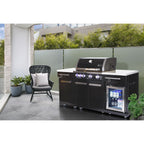 Premium 70" Black Stainless Steel Outdoor Kitchen Island with Refrigerator + 32"W 4-Burner BBQ Grill with Rear Burner