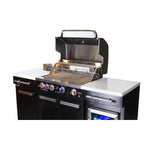 Premium 70" Black Stainless Steel Outdoor Kitchen Island with Refrigerator + 32"W 4-Burner BBQ Grill with Rear Burner