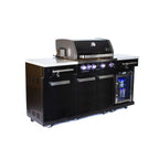 Premium 70" Black Stainless Steel Outdoor Kitchen Island with Refrigerator + 32"W 4-Burner BBQ Grill with Rear Burner
