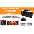 Premium 70" Black Stainless Steel Outdoor Kitchen Island with Refrigerator + 32"W 4-Burner BBQ Grill with Rear Burner