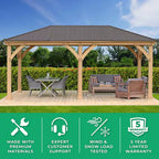 DIY Meridian 12 Ft. X 20 Ft. Cedar Wood Outdoor Gazebo Kit with Hartop Metal Roof - Permanent Covered Patio Shade