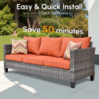 Michigan 6-Piece Wicker Outdoor Patio Fire Pit Seating Sofa Set and with Orange Red Cushions and Swivel Rocking Chairs
