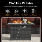 Large 7 Piece Charcoal Wicker Patio Fire Pit Conversation Sectional Deep Seating Sofa Set with Dark Red Cushions