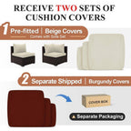 7 Piece Large Espresso Wicker Patio Fire Pit Sectional Deep Seating Sofa Set with Ottamans and Ruby Red Cushions