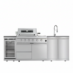 46 In. 4-Burner 72,000 BTU Stainless Steel Outdoor Kitchen BBQ Grill Island, Wine Refrigerator, Rotisserie, in Sliver