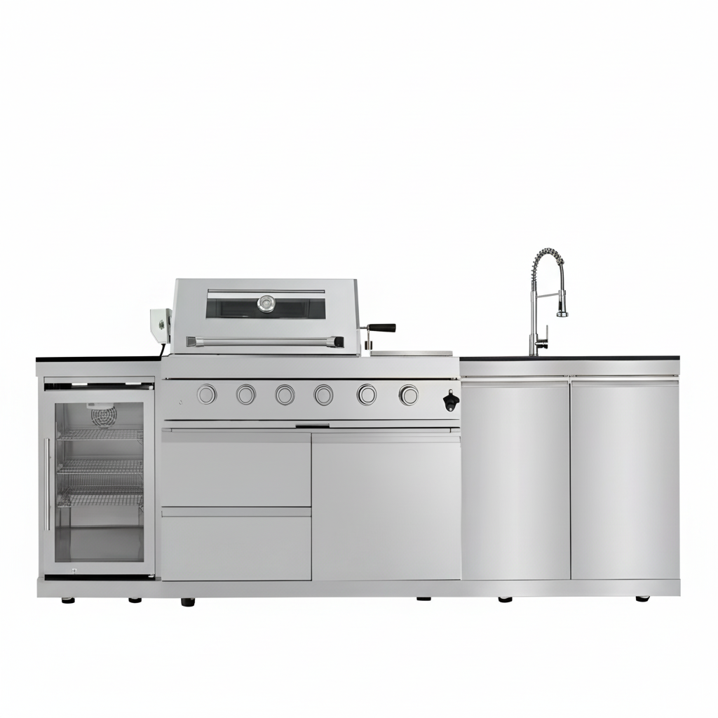 46 In. 4-Burner 72,000 BTU Stainless Steel Outdoor Kitchen BBQ Grill Island, Wine Refrigerator, Rotisserie, in Sliver